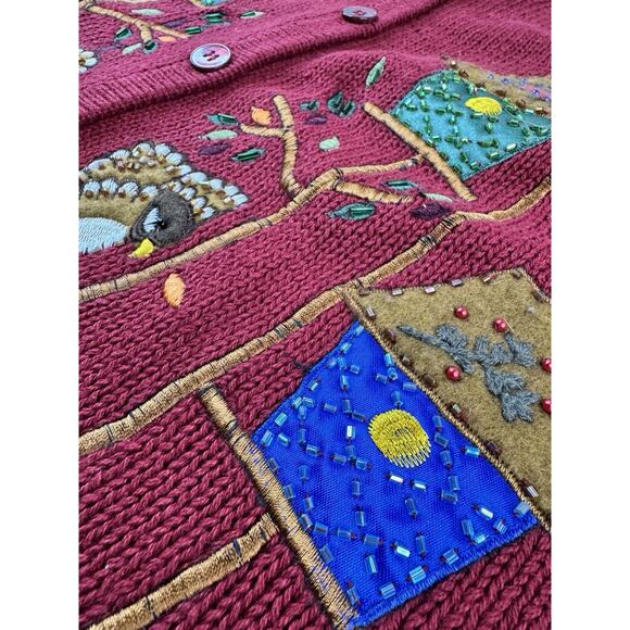 VTG Bobbie Brooks Plus Size Embroidered Knit Sweater Vest 28W Birds Teacher Fall - Picture 3 of 9